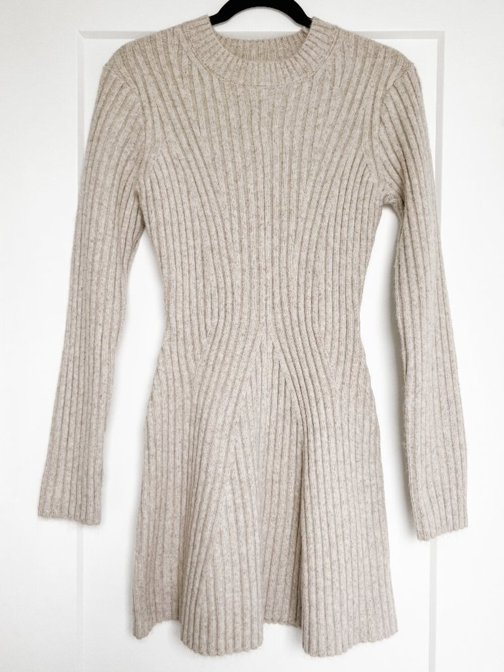 NWT H&M Beige Rib Knit Fit & Flare Long Sleeve Sweater Dress